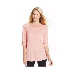 Calvin Klein Womens Activewear Roll Tab Sleeve Striped Top Size Medium